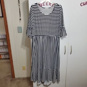 Reborn J Navy Striped Bell Sleeve Dress